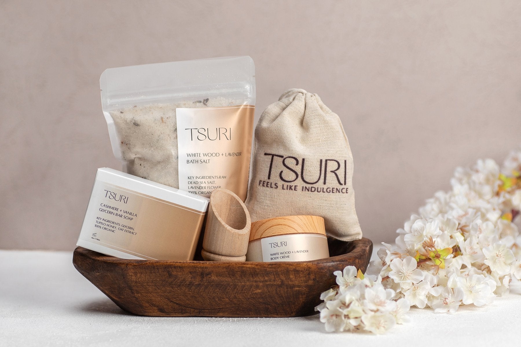 Luxurious Coveted Gift Set with self-care essentials in a handmade African dough bowl, creating a spa experience at home.