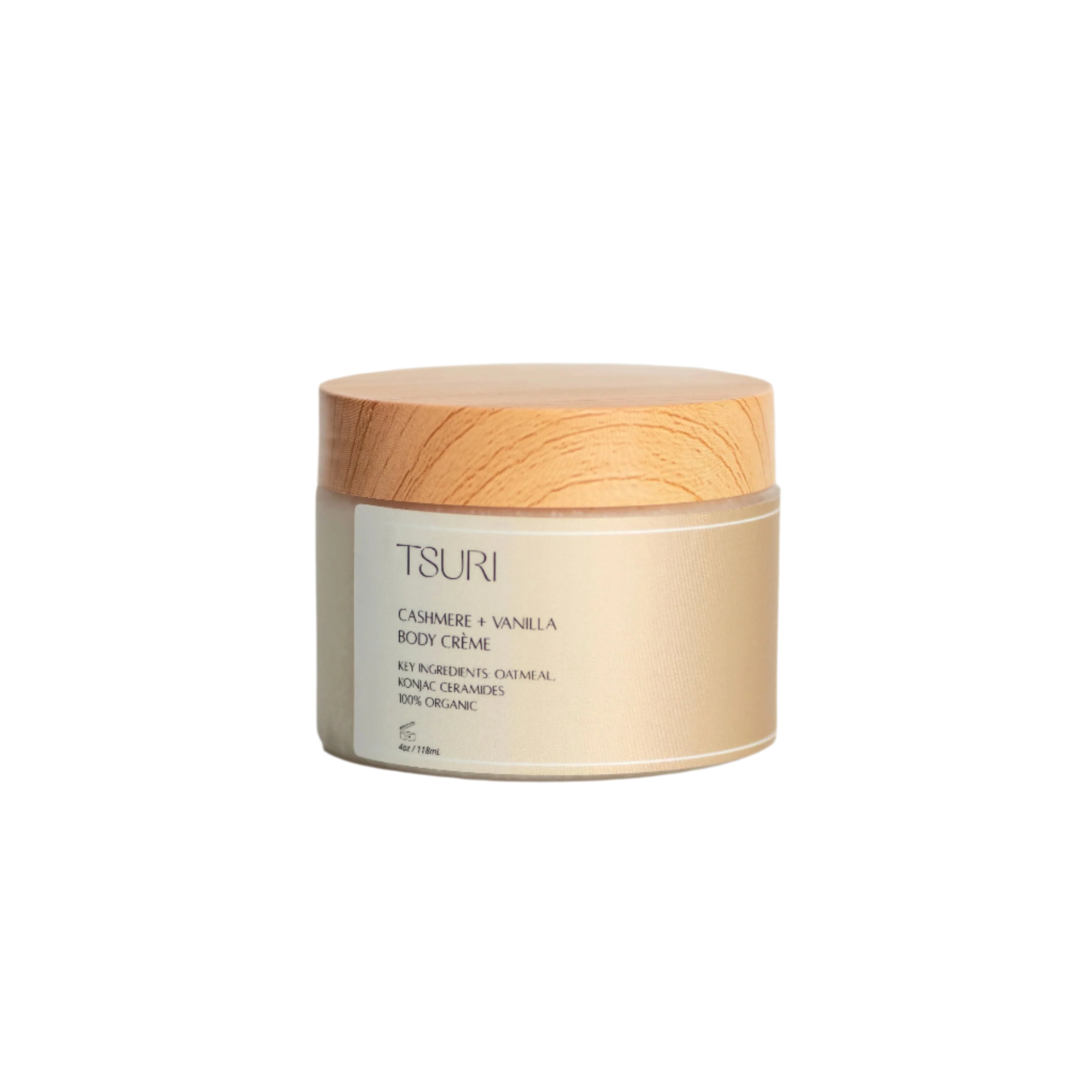 Tsuri Cashmere Vanilla Body Crème in luxury jar, enriched with Nilotica shea, avocado butter, konjac ceramides for deep hydration.
