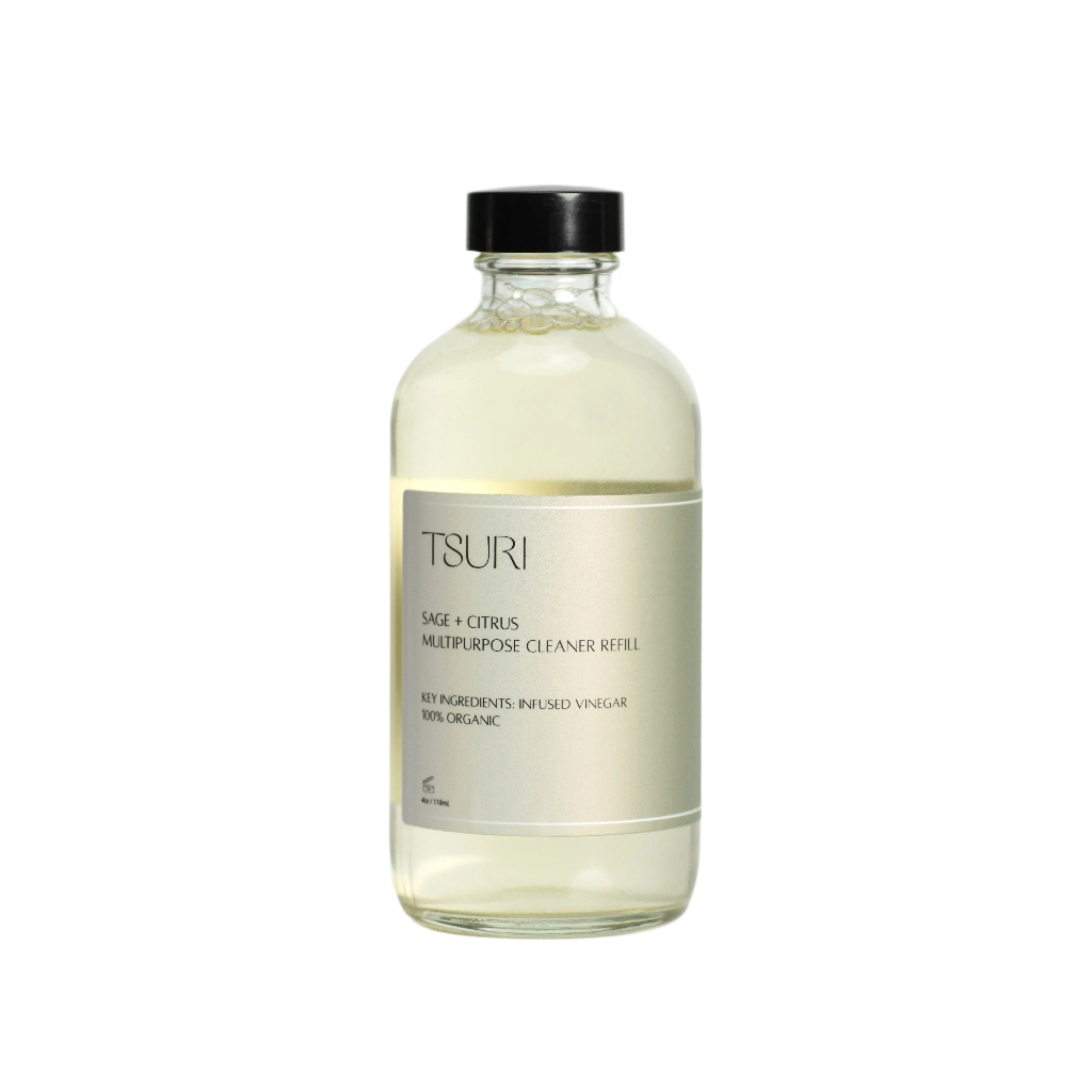 Sage + Citrus Multipurpose Cleaner Refill in eco-friendly glass bottle for natural, organic cleaning.