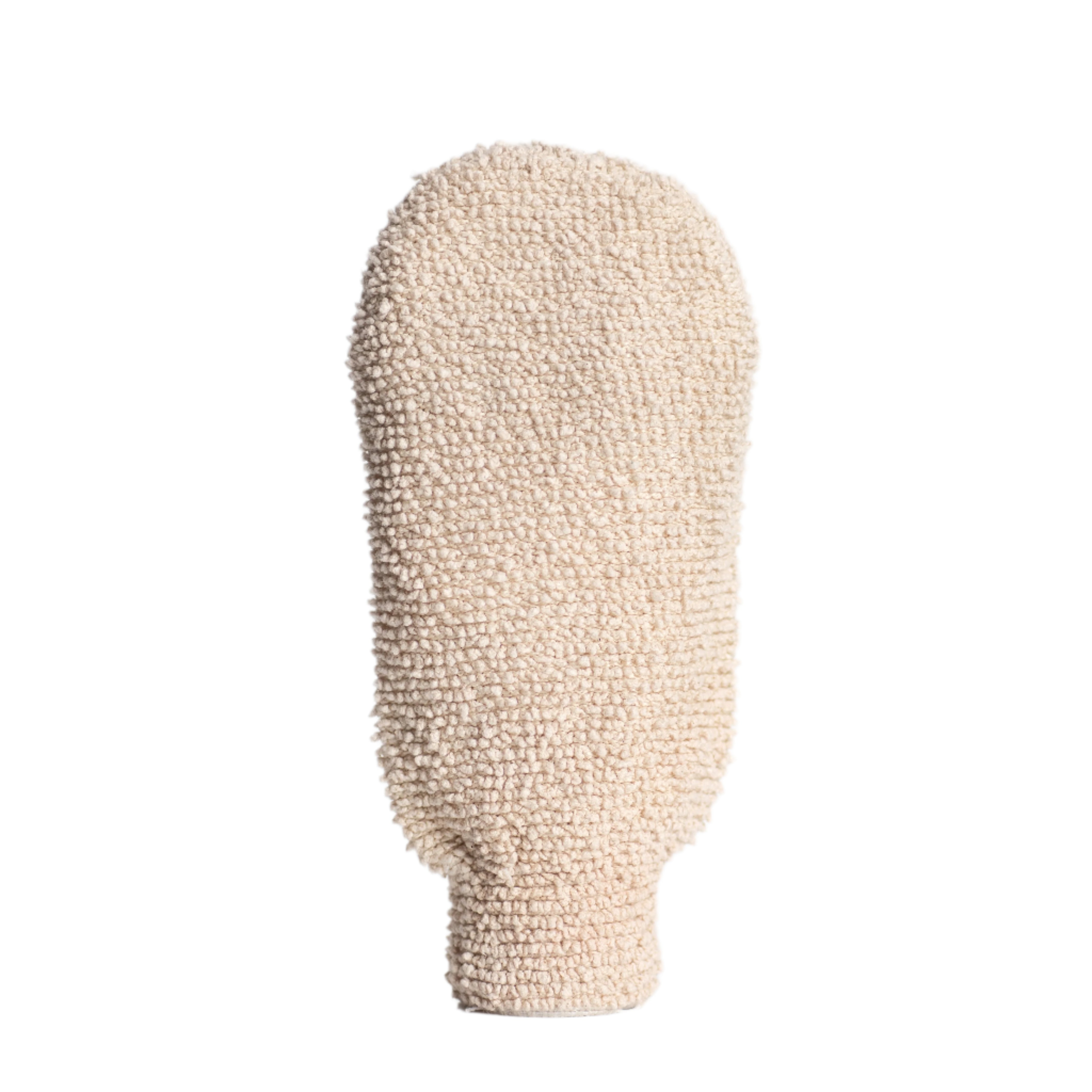 Exfoliating bath glove made from natural ramie cotton for gentle cleansing and skin exfoliation.