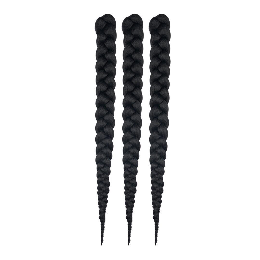 28" hypoallergenic braiding hair 3-pack, pre-stretched and lightweight for sensitive scalps, featured in black color.