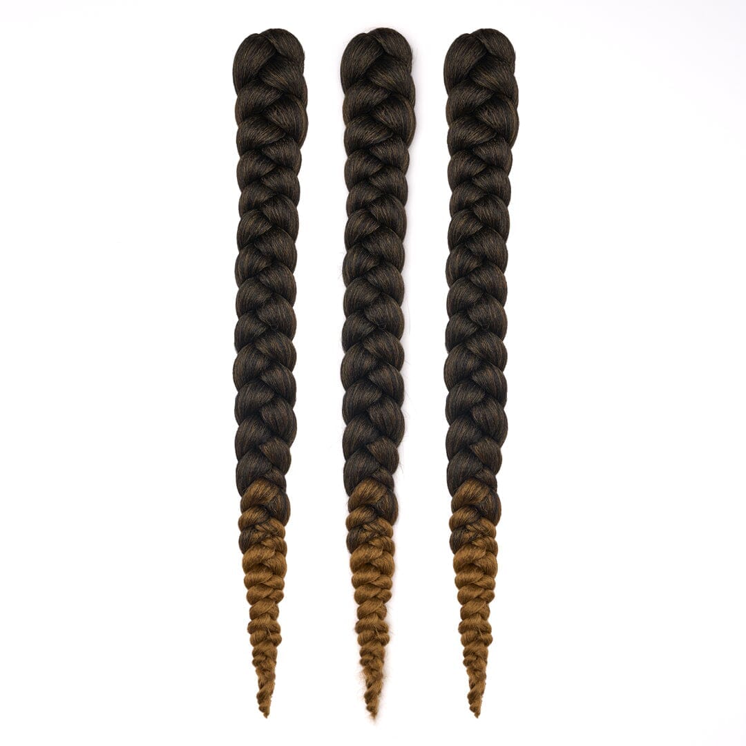 28 inch hypoallergenic braiding hair, 3-pack, pre-stretched for sensitive scalps, by Dosso Beauty, ombre style, itch-free.