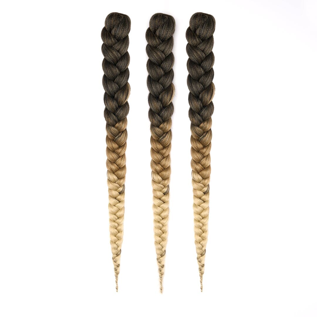Three 28-inch hypoallergenic braiding hair bundles in ombre tones, ideal for sensitive scalps and easy styling.