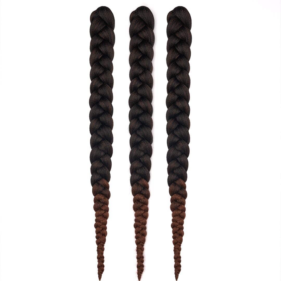 28-inch hypoallergenic braiding hair bundle, pre-stretched and pre-layered, ideal for sensitive scalps, shown in three pieces.