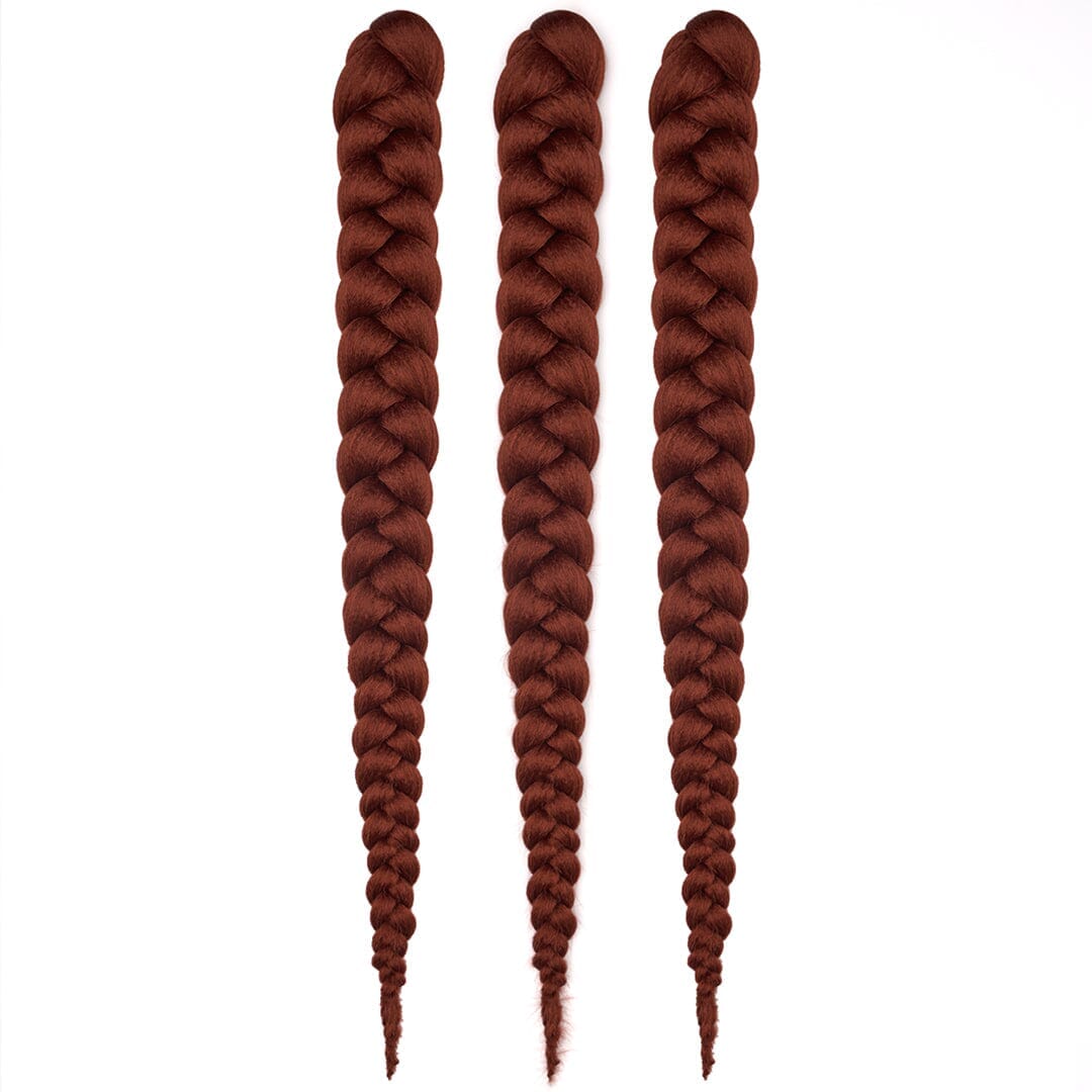28-inch hypoallergenic braiding hair bundle in brown with pre-stretched, pre-layered strands for sensitive scalps.