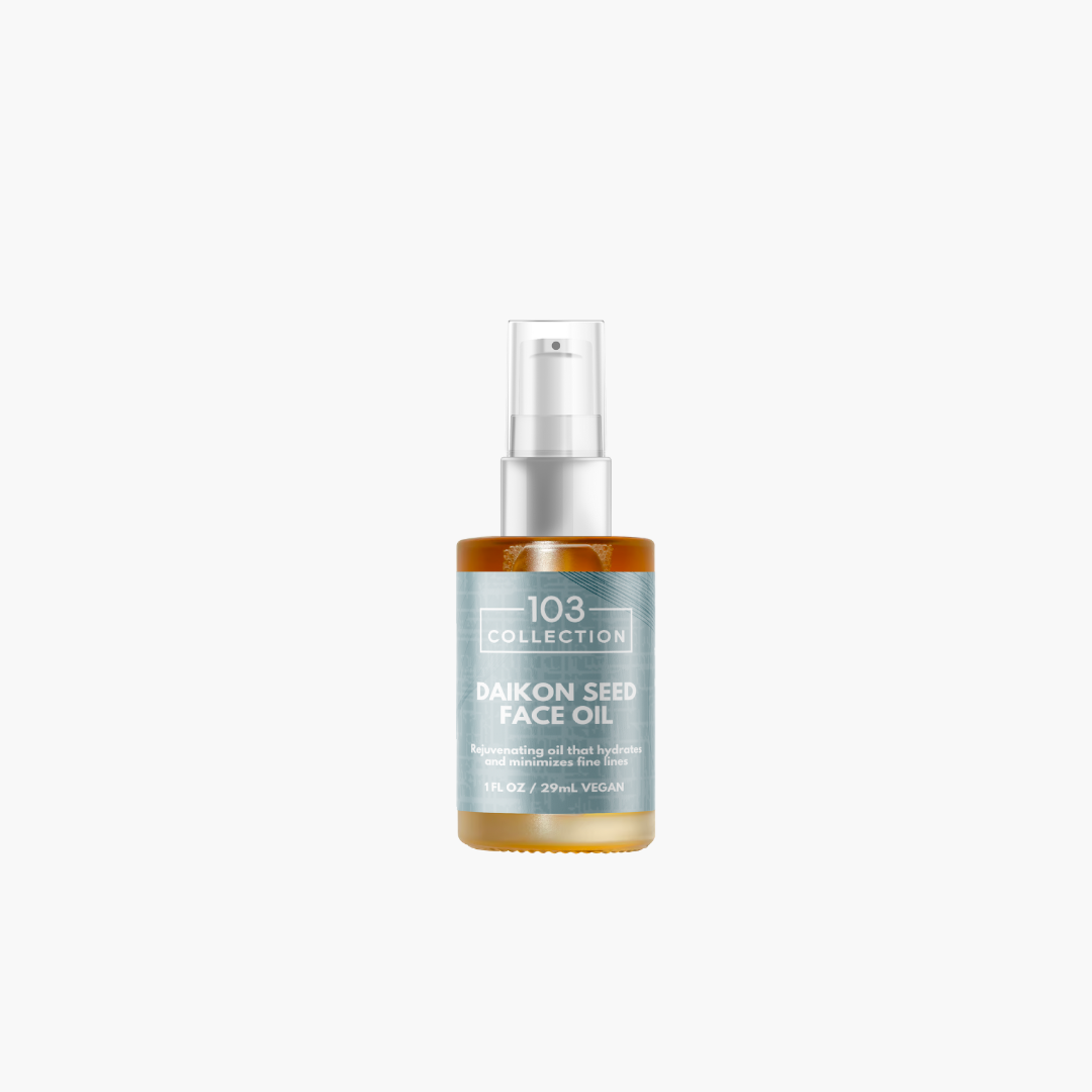103 Collection Daikon Seed Face Oil bottle, vegan and moisturizing skincare product in a 1 fl. oz. size.