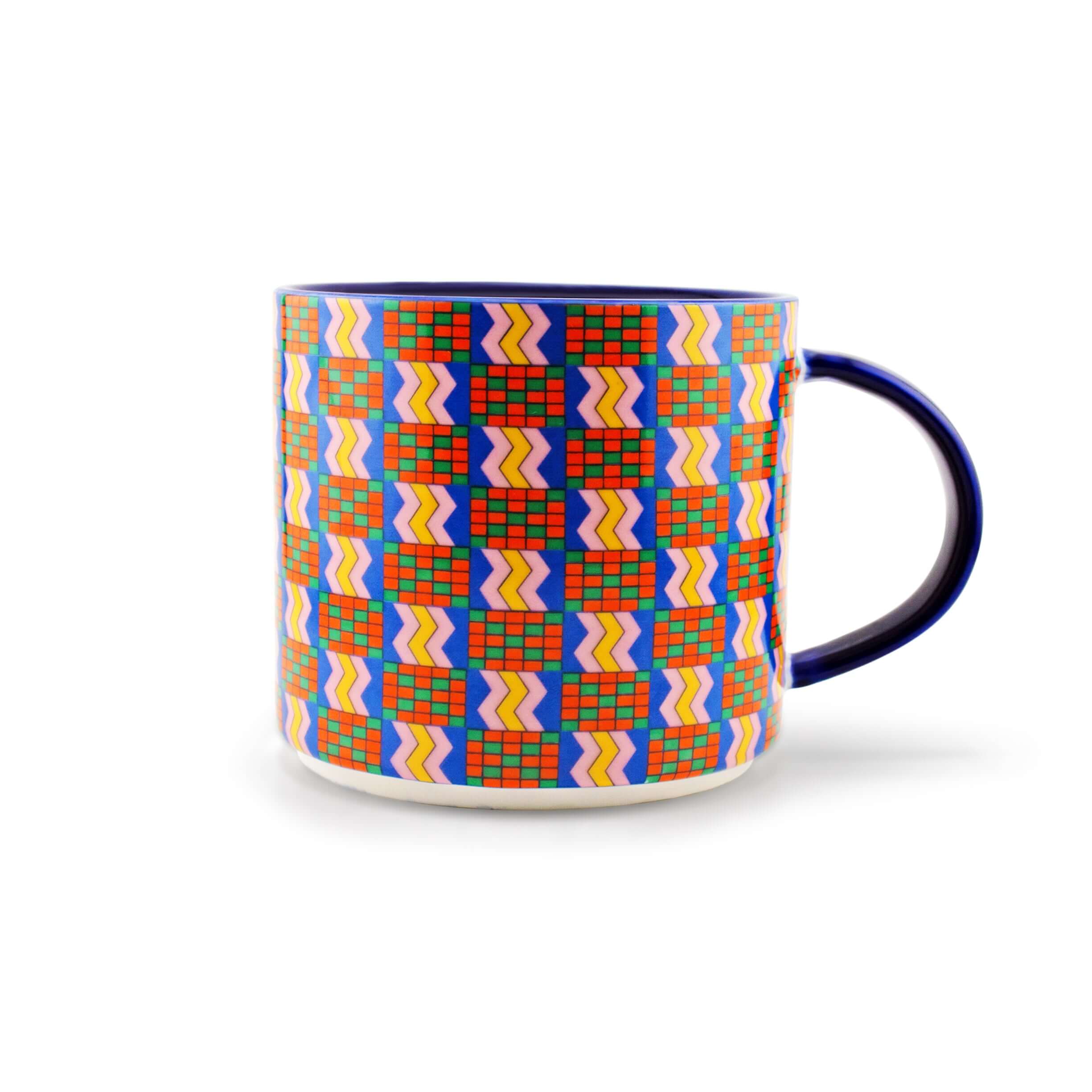 Colourful Prosperity mug from the Kentemania Collection, featuring vibrant Kente Cloth-inspired patterns.